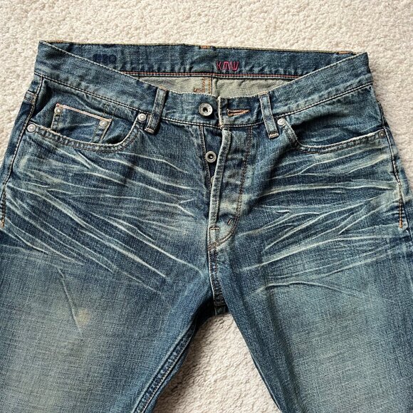 SOLD: KICKING MULE WORKSHOP Indigo Jeans Size W31 x L32 Button Fly Jeans - Picture 2 of 5
